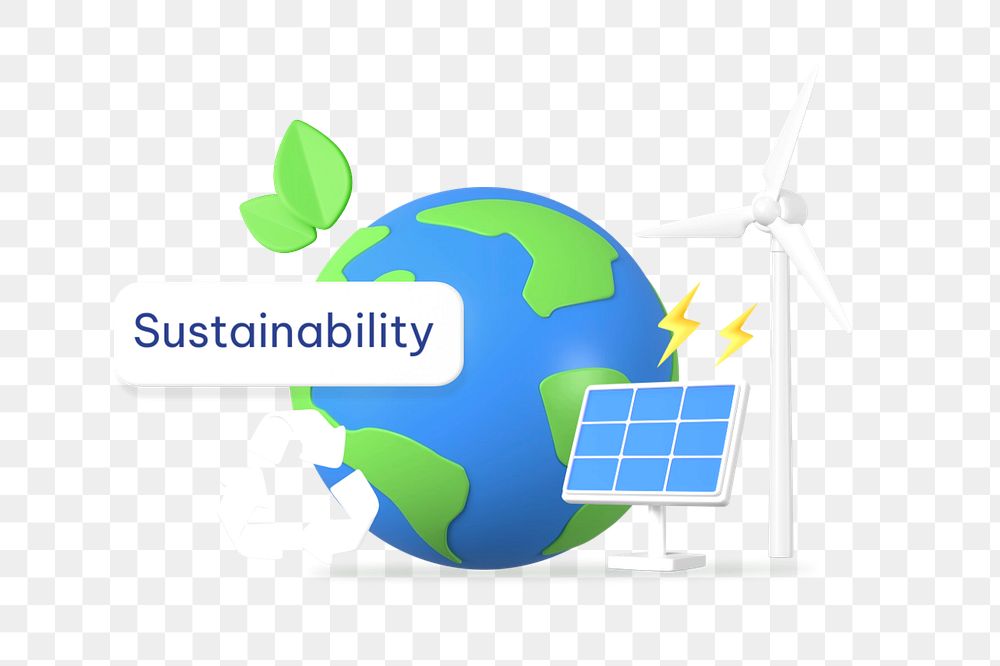 Sustainability png word, 3D globe environment remix