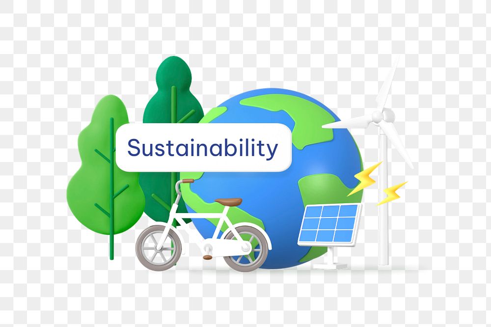 Sustainability png word, 3D globe environment remix