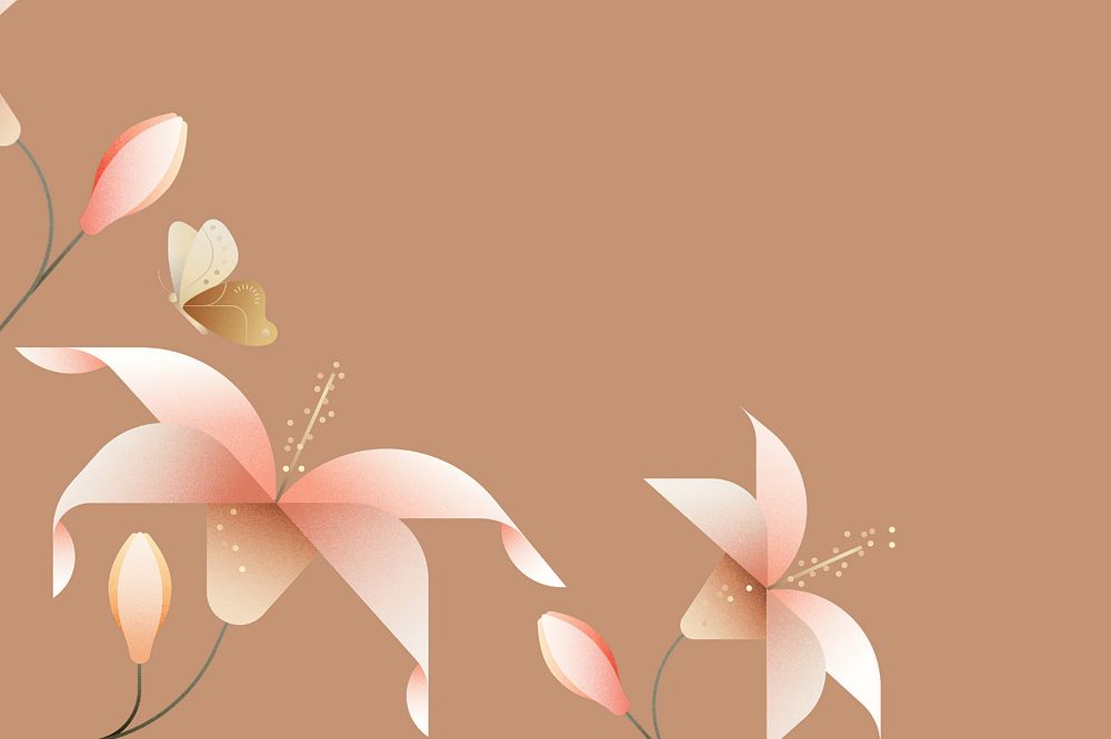 Brown flat lily floral background, editable design
