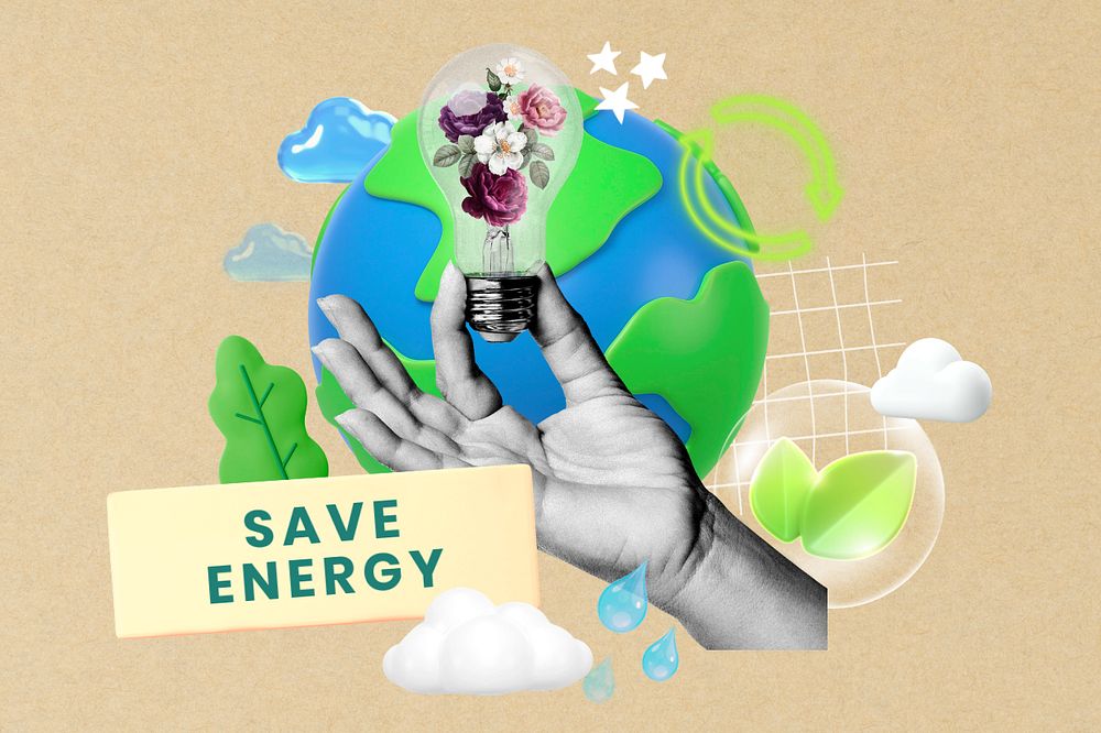 Save energy, editable word collage remix