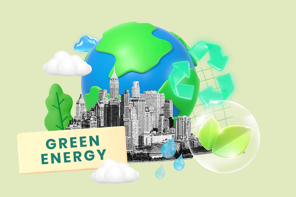 Green energy, editable word collage remix