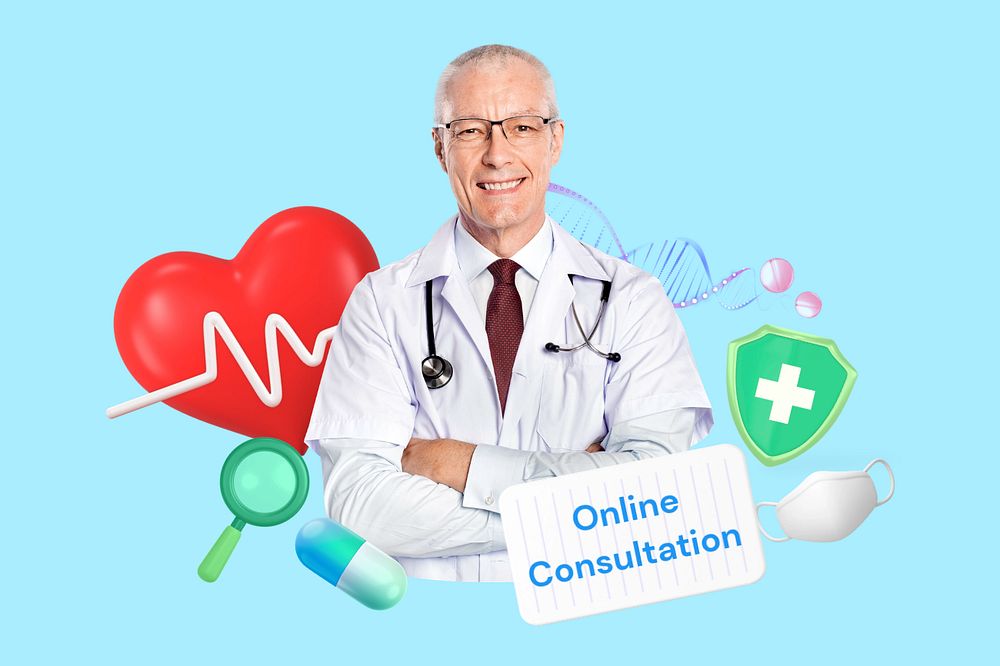 Online doctor consultation, editable word, 3D remix