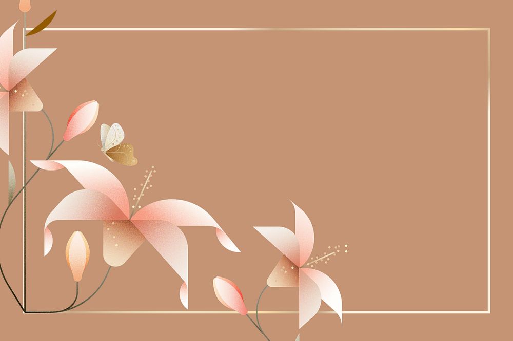 Brown geometric lily floral background, editable design