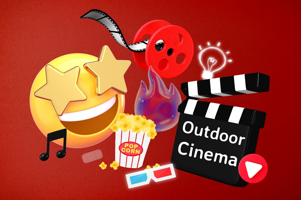 Outdoor cinema, editable entertainment word, 3D remix