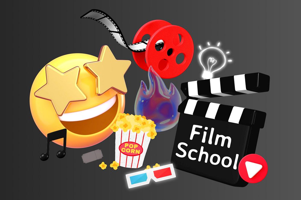 Film school, editable entertainment word, 3D remix