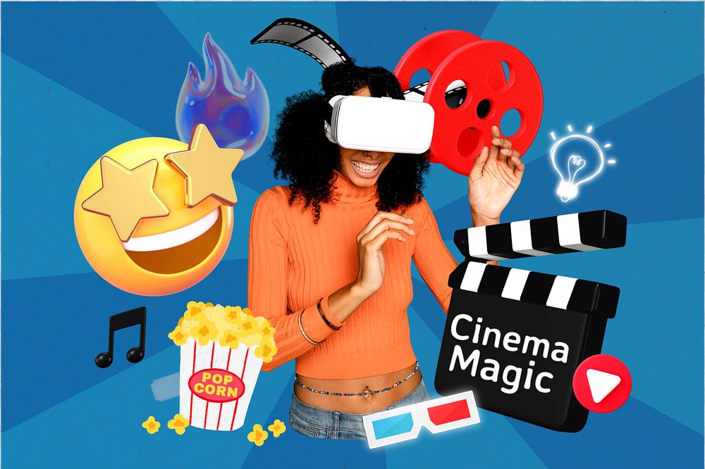 Cinema magic, editable entertainment word, 3D remix