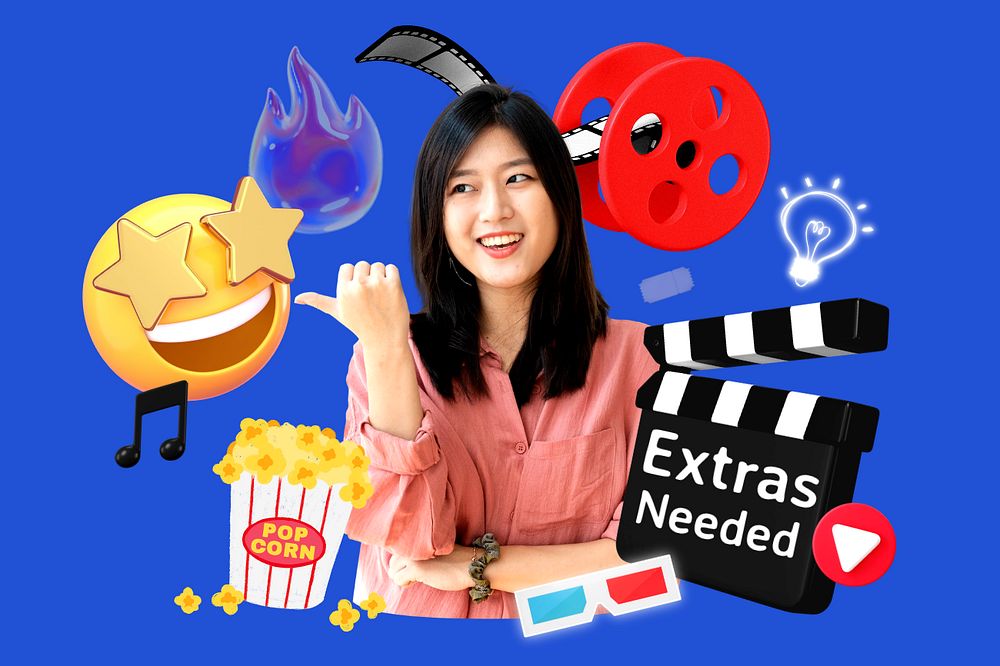 Extras in movies, editable entertainment word, 3D remix