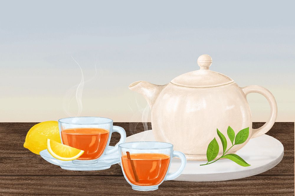 Hot lemon tea background, drinks illustration, editable design