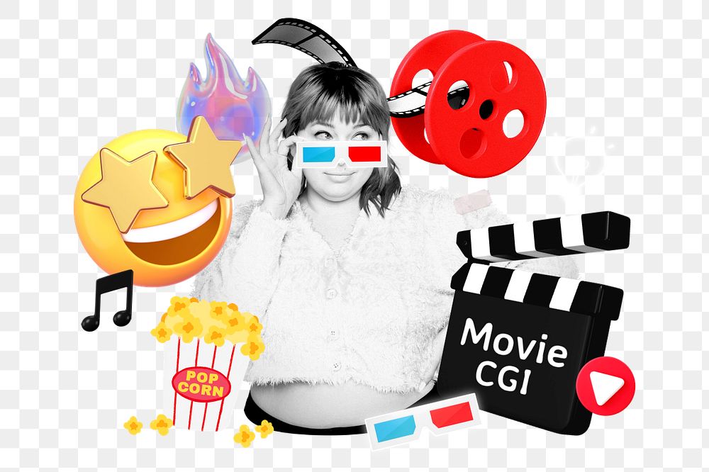 CGI in movies, editable entertainment word, 3D remix