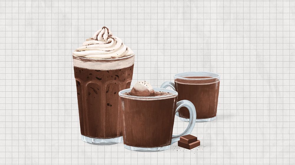 Sweet chocolate drinks computer wallpaper, dessert beverage illustration, editable design