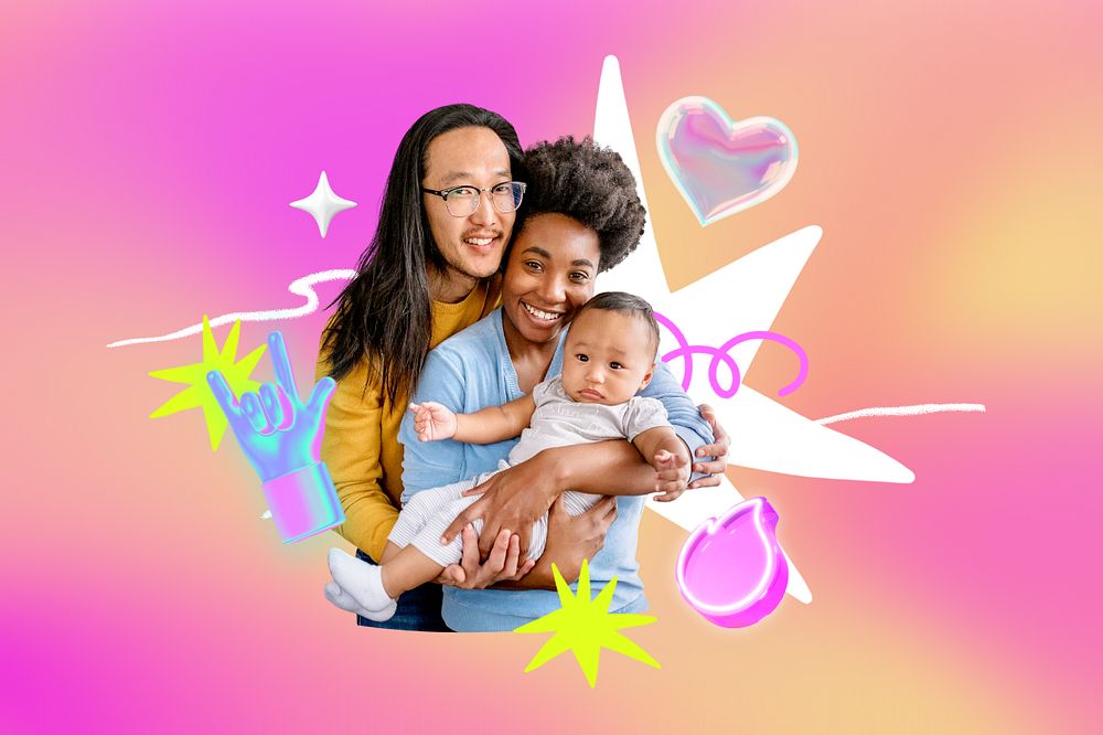 Happy family, editable collage remix design