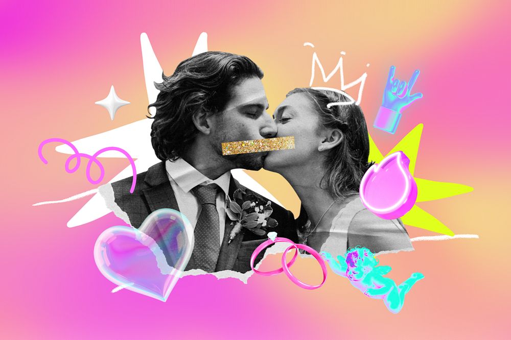 Couple kissing, editable collage remix design