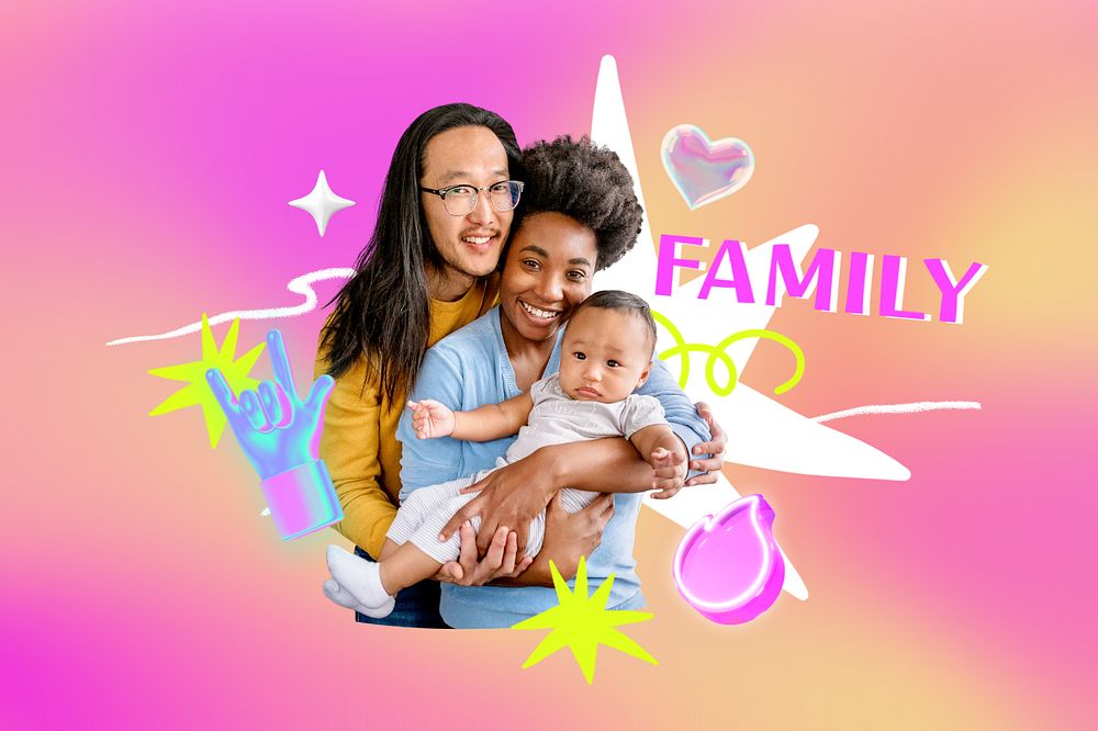 Happy family, editable collage remix