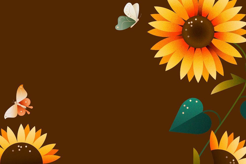 Brown geometric sunflower floral background, editable design