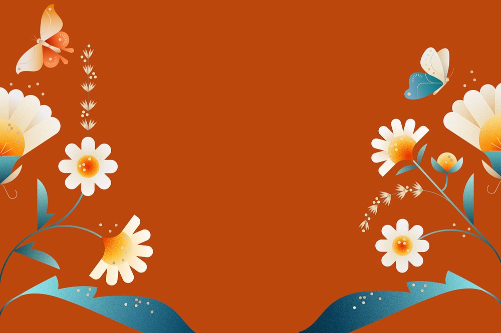 Orange geometric daisy floral background, editable design