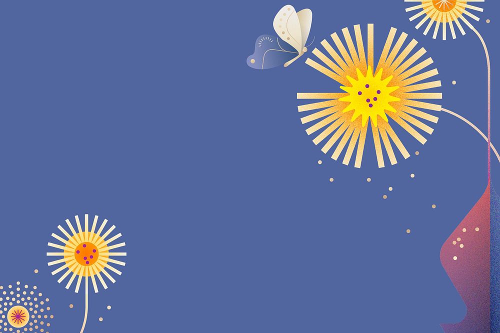Blue geometric dandelion floral background, editable design