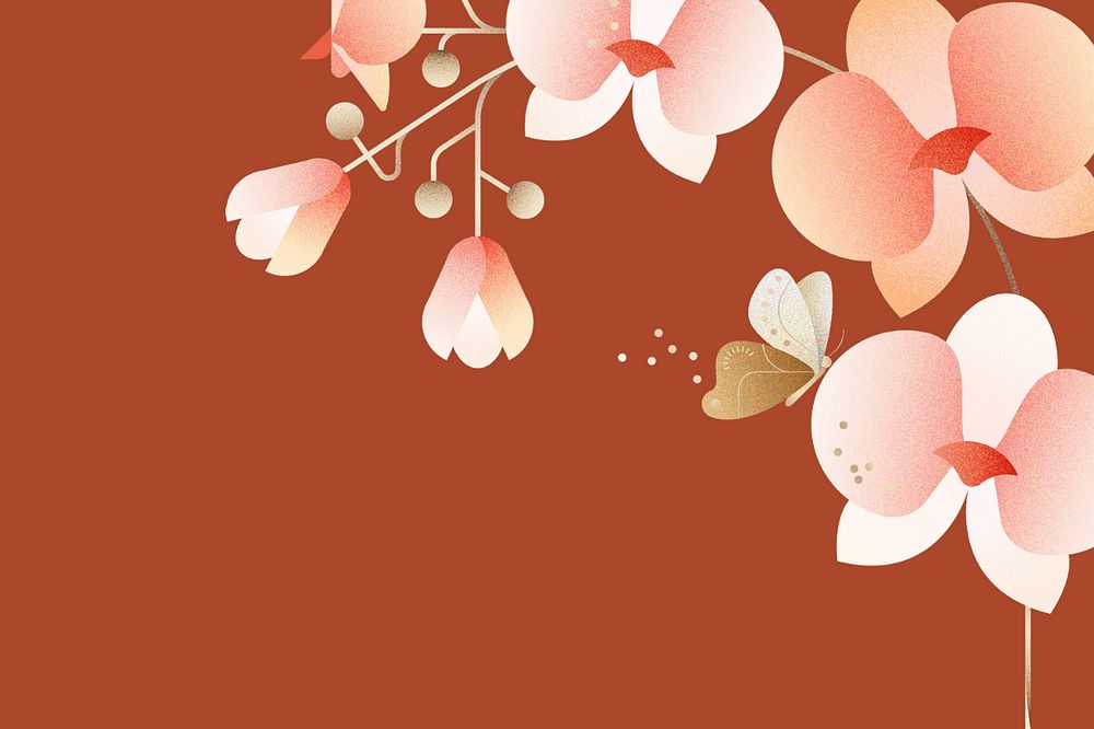 Red geometric orchid floral background, editable design