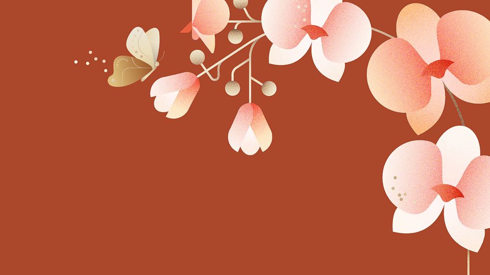 Red orchid floral computer wallpaper, editable design