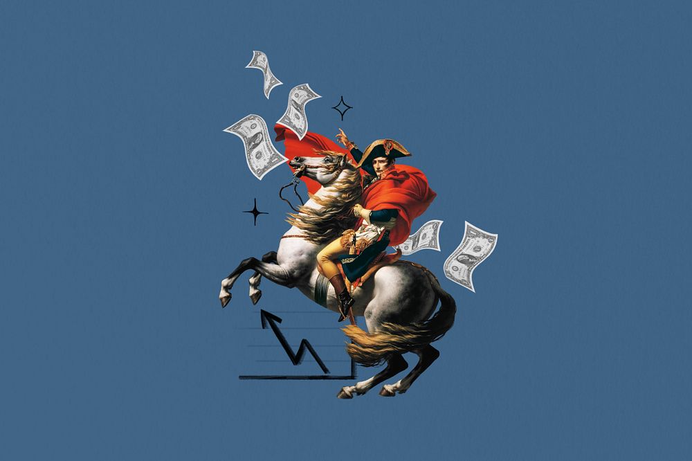 Napoleon throwing money, business investor editable collage. Remixed by rawpixel.