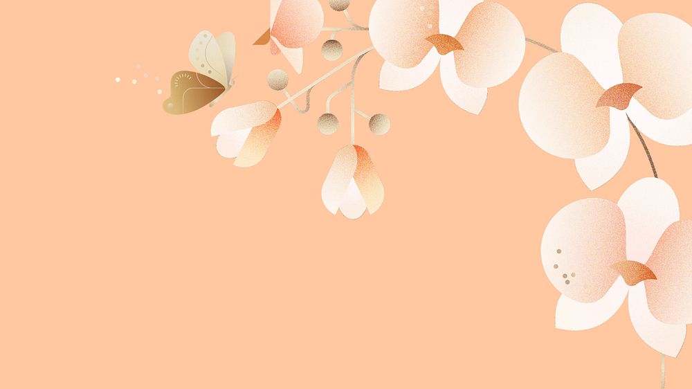 Peach orchid floral computer wallpaper, editable design