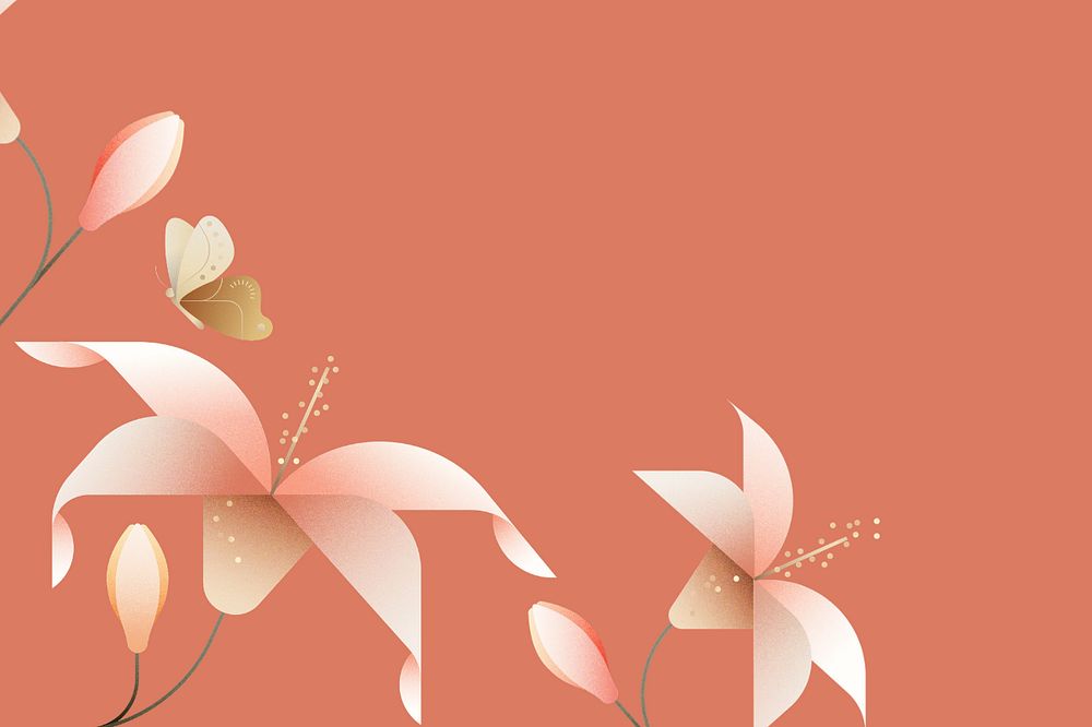 Pink geometric lily floral background, editable design