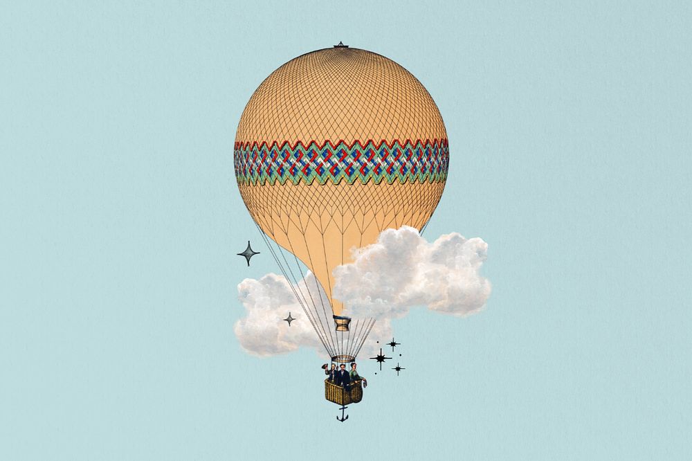 Hot air balloon, travel aesthetic editable collage. Remixed by rawpixel.