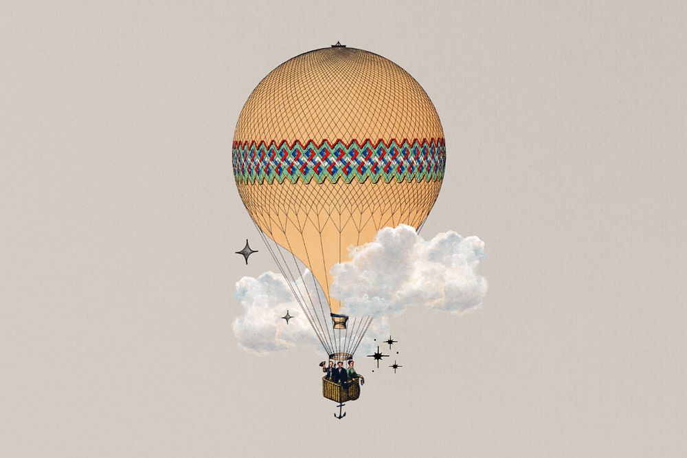 Hot air balloon, travel aesthetic editable collage. Remixed by rawpixel.