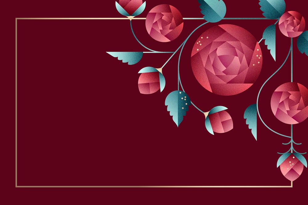 Red geometric rose floral background, editable design