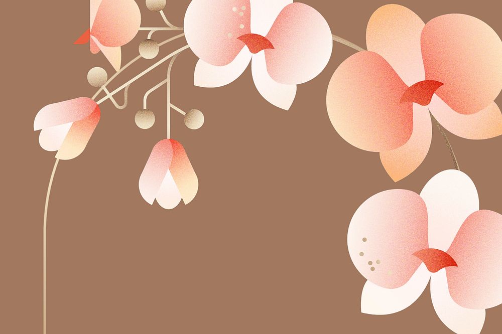 Brown geometric orchid floral background, editable design