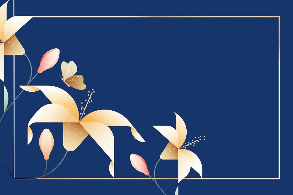 Blue geometric lily floral background, editable design