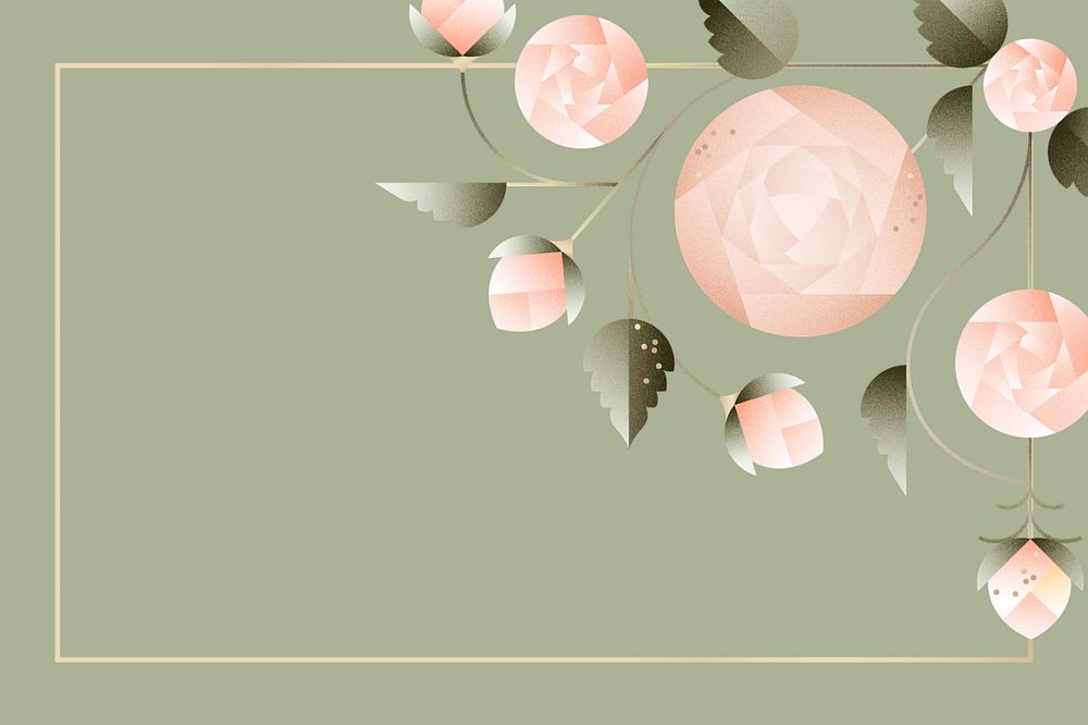 Green geometric rose floral background, editable design