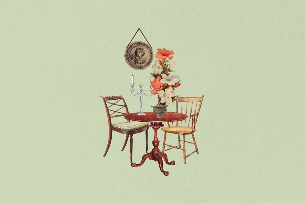 Victorian furniture, editable chair and table collage. Remixed by rawpixel.