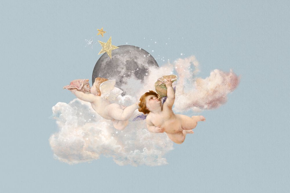 Aesthetic flying cupids, vintage editable collage art. Remixed by rawpixel.