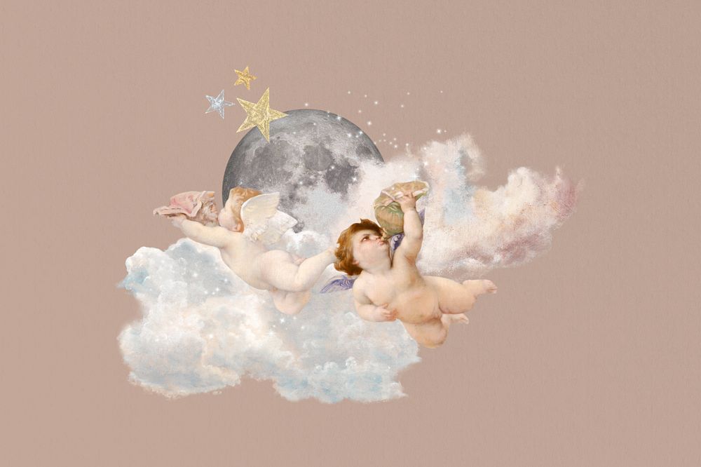 Aesthetic flying cupids, vintage editable collage art. Remixed by rawpixel.