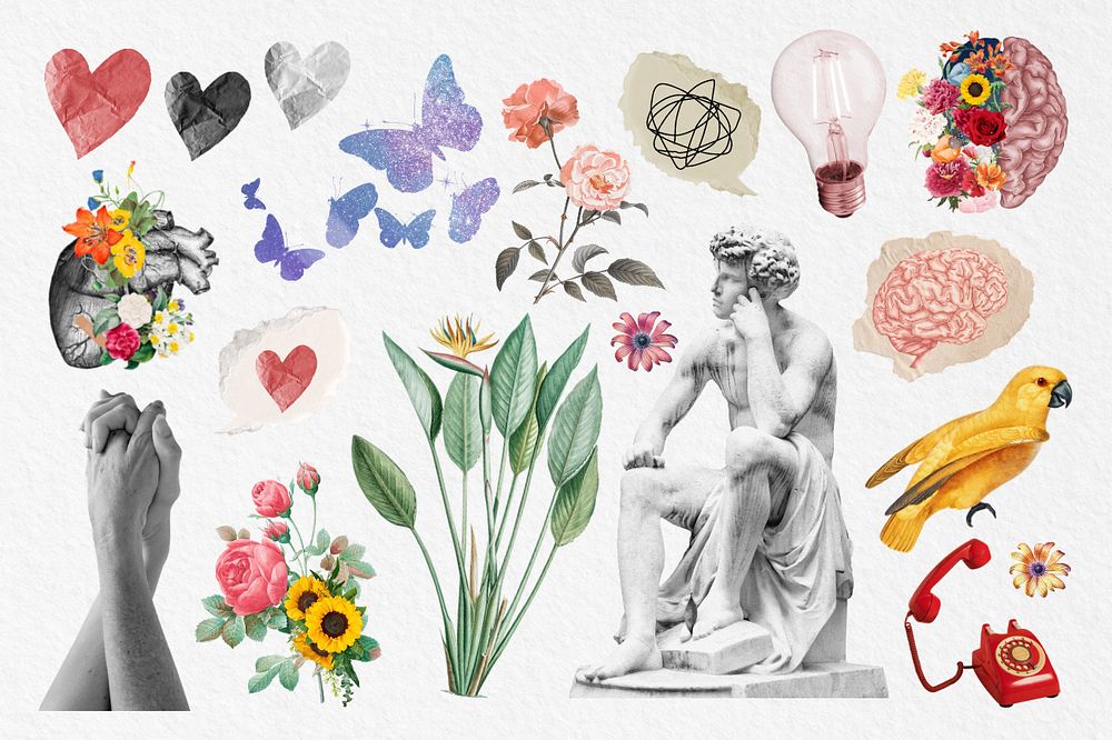 Aesthetic Greek God statue collage element set, editable design