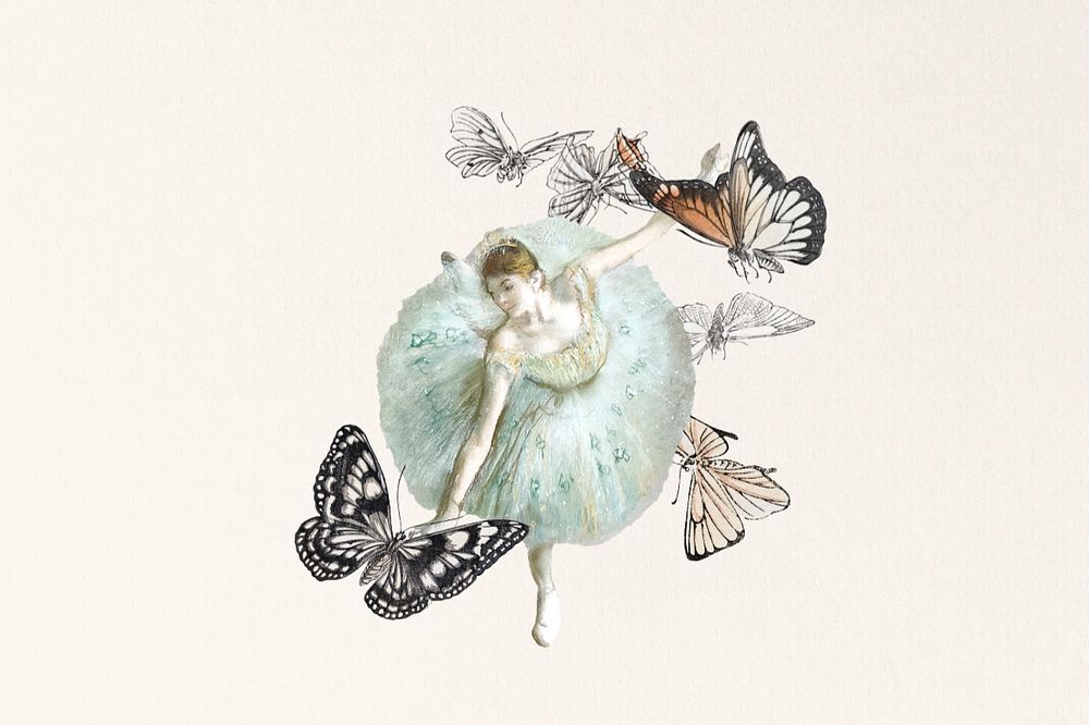 Aesthetic ballerina & butterfly, editable vintage collage art. Remixed by rawpixel.