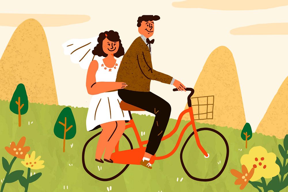 Married couple doodle illustration, editable design