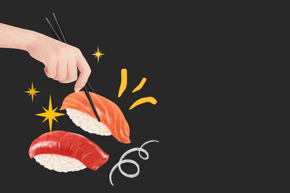 Salmon sushi background, Japanese food illustration, editable design