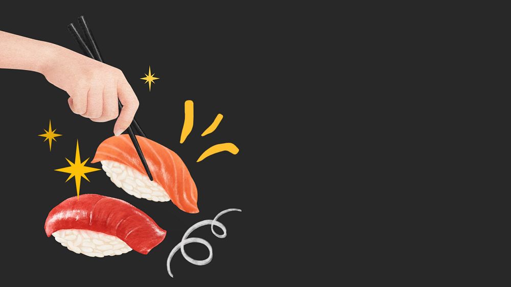 Salmon sushi HD wallpaper, Japanese food illustration, editable design