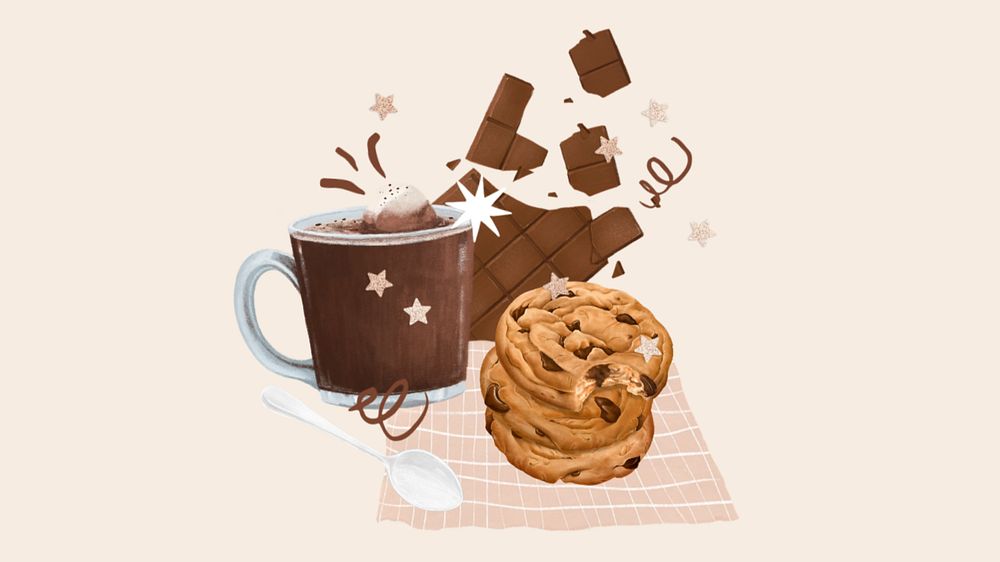 Chocolate chip cookies HD wallpaper, dessert illustration, editable design