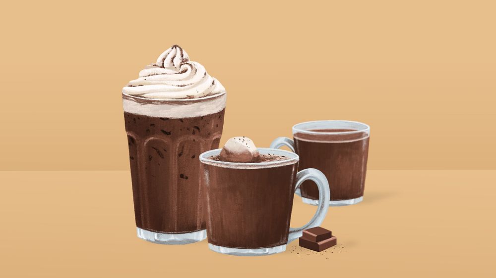 Sweet chocolate drinks computer wallpaper, dessert beverage illustration, editable design