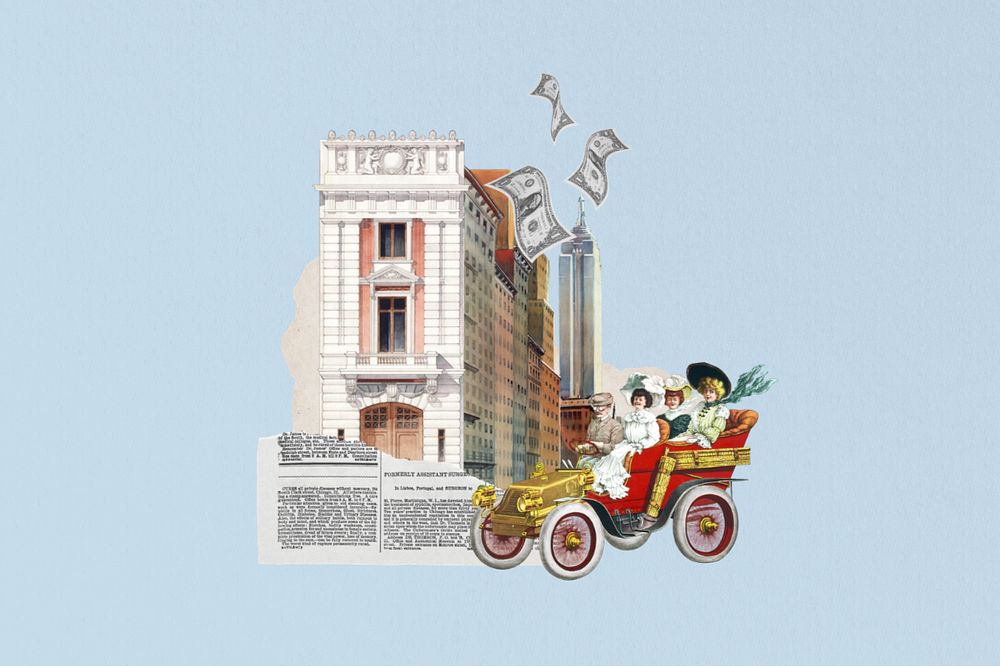 Victorian women driving, editable vintage building collage. Remixed by rawpixel.