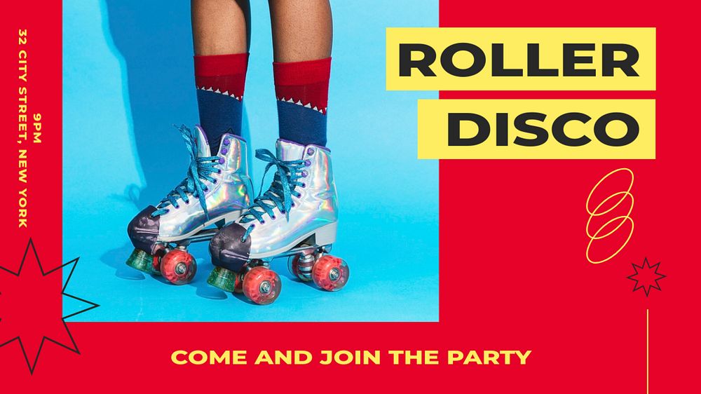 Roller disco blog banner template, editable design