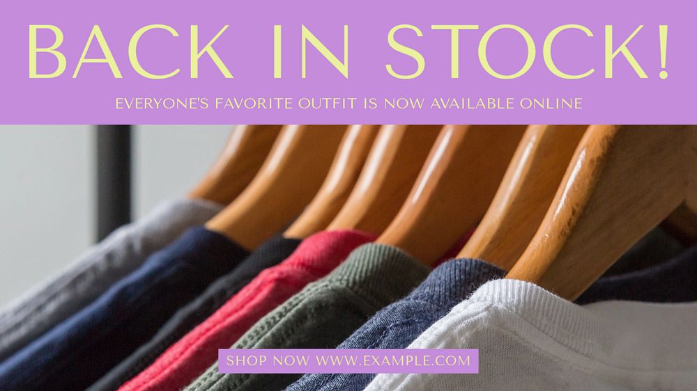 Back in stock blog banner template, editable design