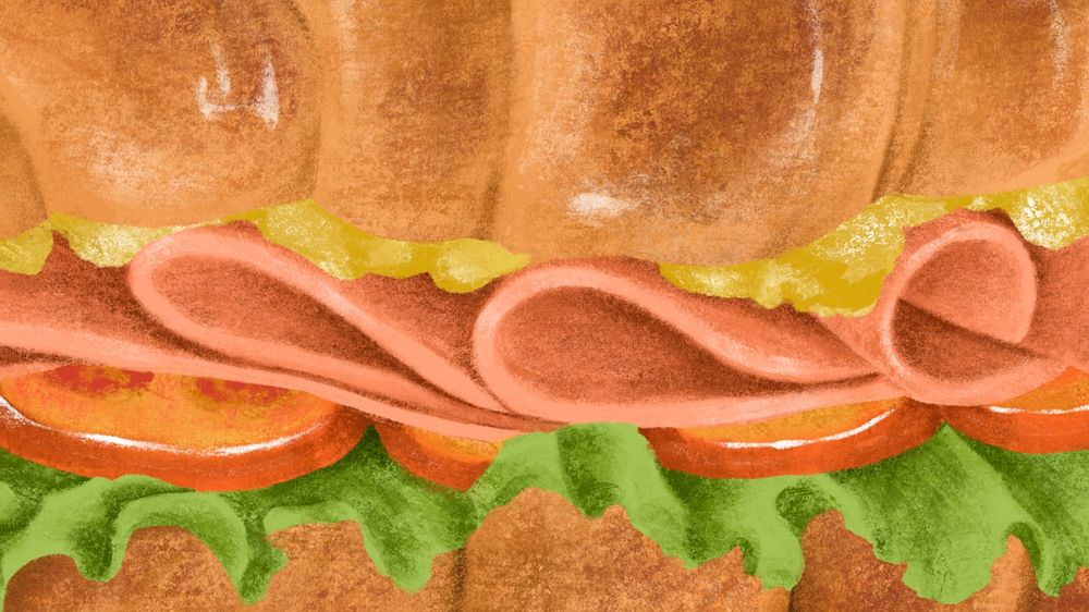 Delicious sandwich closeup desktop wallpaper, food illustration, editable design