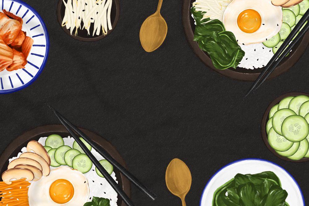 Bibimbap Korean food background, Asian cuisine illustration, editable design