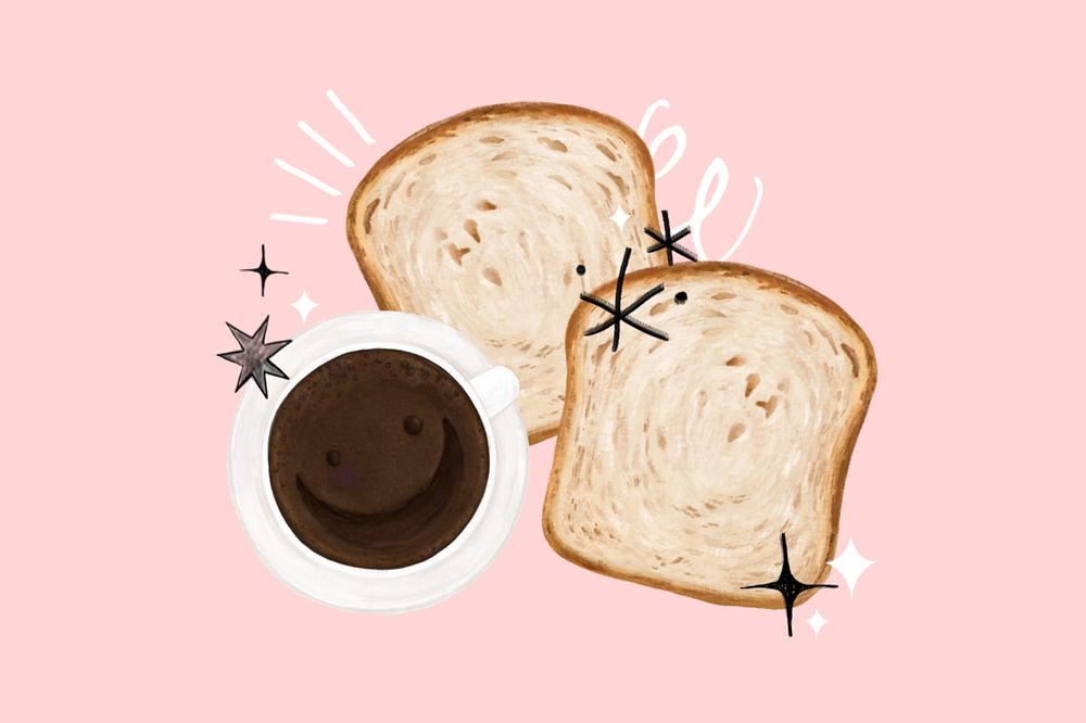 Toast & coffee, breakfast food illustration, editable design