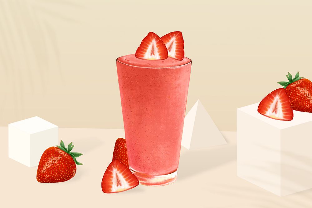 Strawberry smoothie glass, healthy drink illustration, editable design