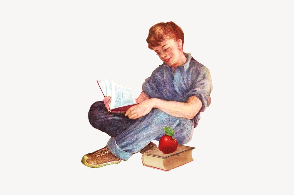 Little boy reading book, education editable collage. Remixed by rawpixel.