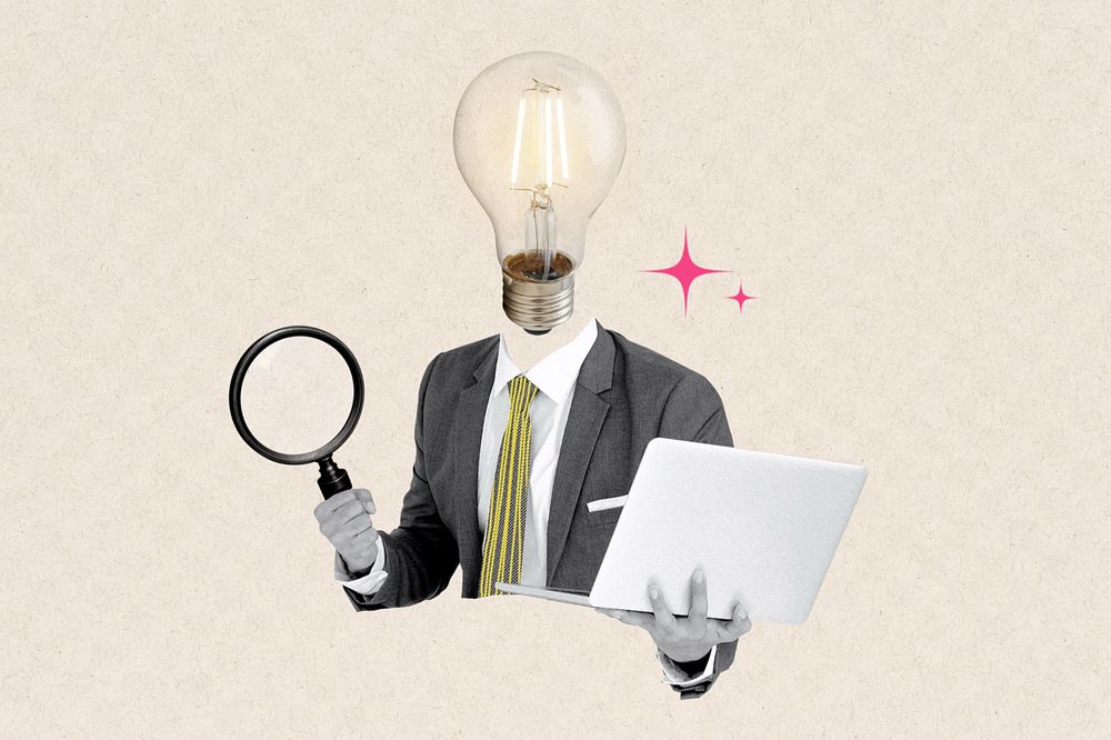 Bulb head businessman, creative business ideas remix, editable design